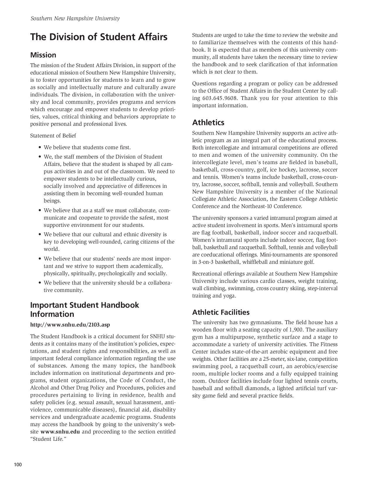 SNHU Undergraduate Catalog 20082009 by Southern New Hampshire