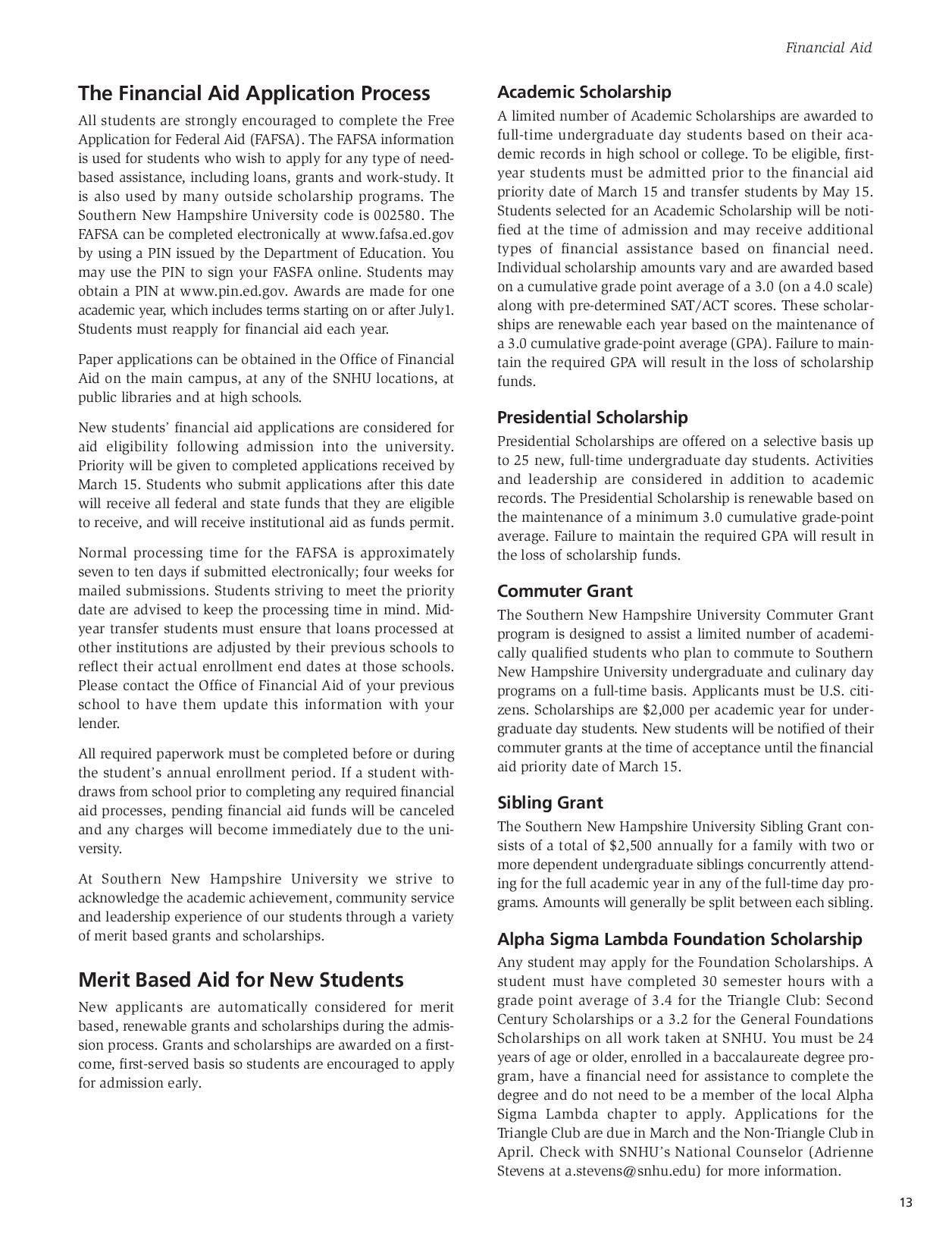 SNHU Undergraduate Catalog 20082009 by Southern New Hampshire