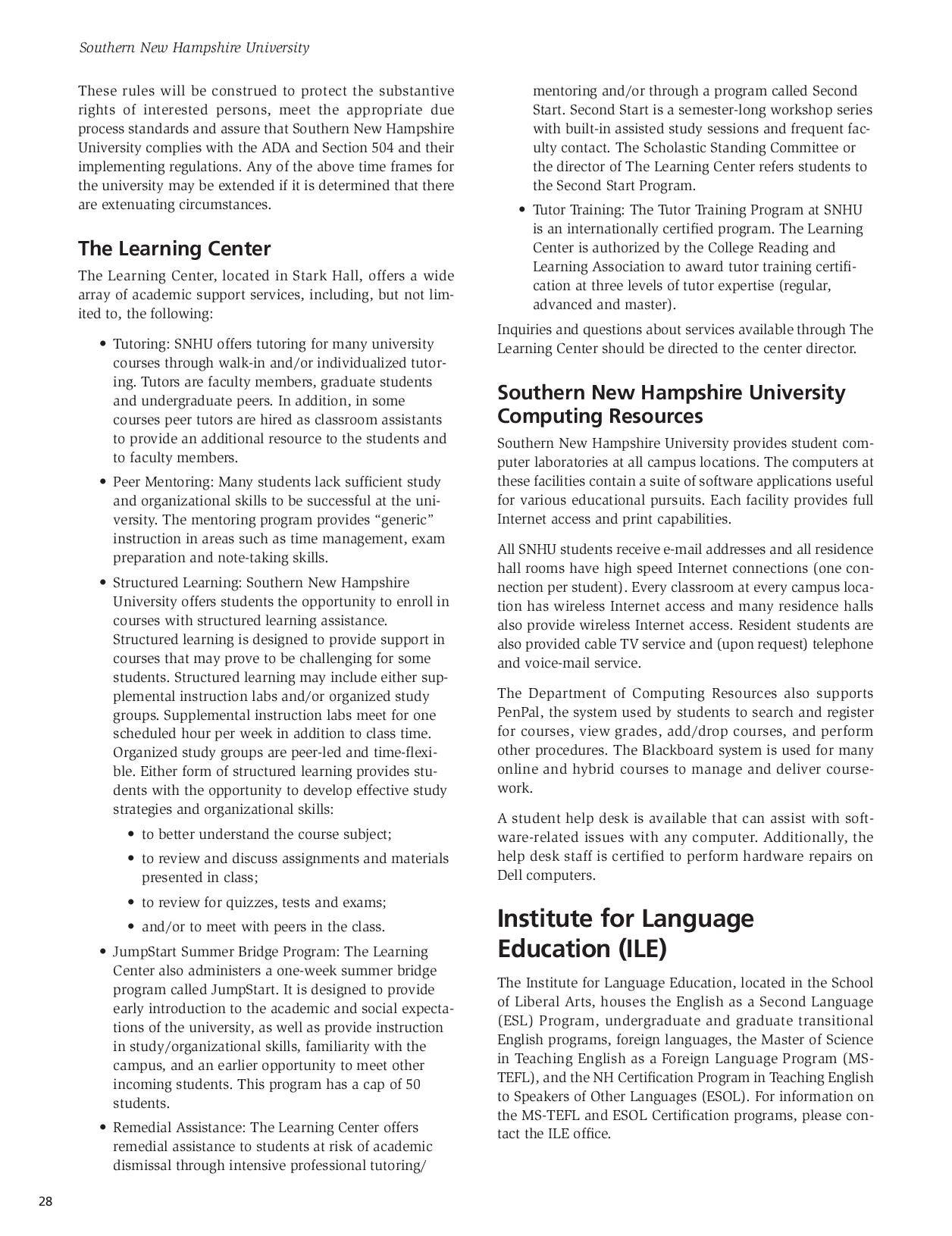 SNHU Undergraduate Catalog 20082009 by Southern New Hampshire