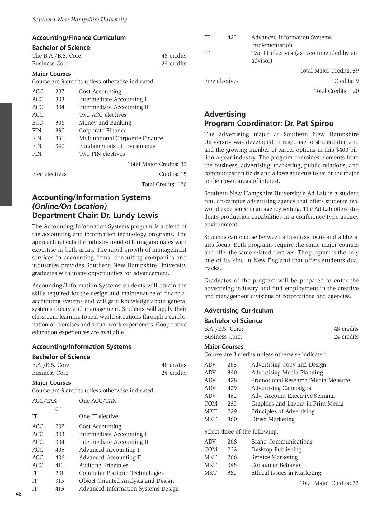 SNHU Undergraduate Catalog 20082009 by Southern New Hampshire