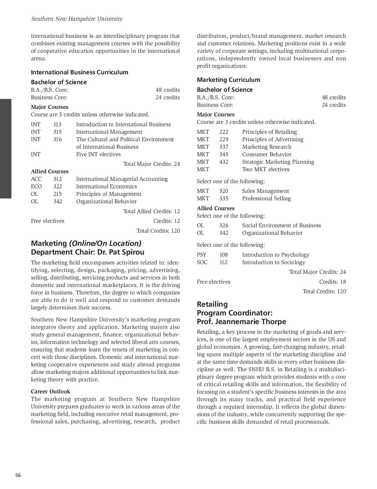 SNHU Undergraduate Catalog 20082009 by Southern New Hampshire