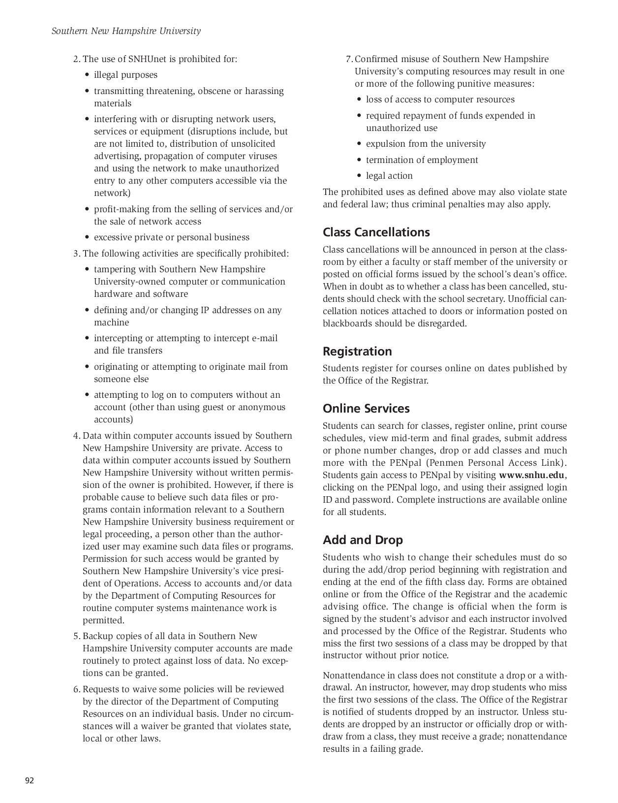 SNHU Undergraduate Catalog 20082009 by Southern New Hampshire