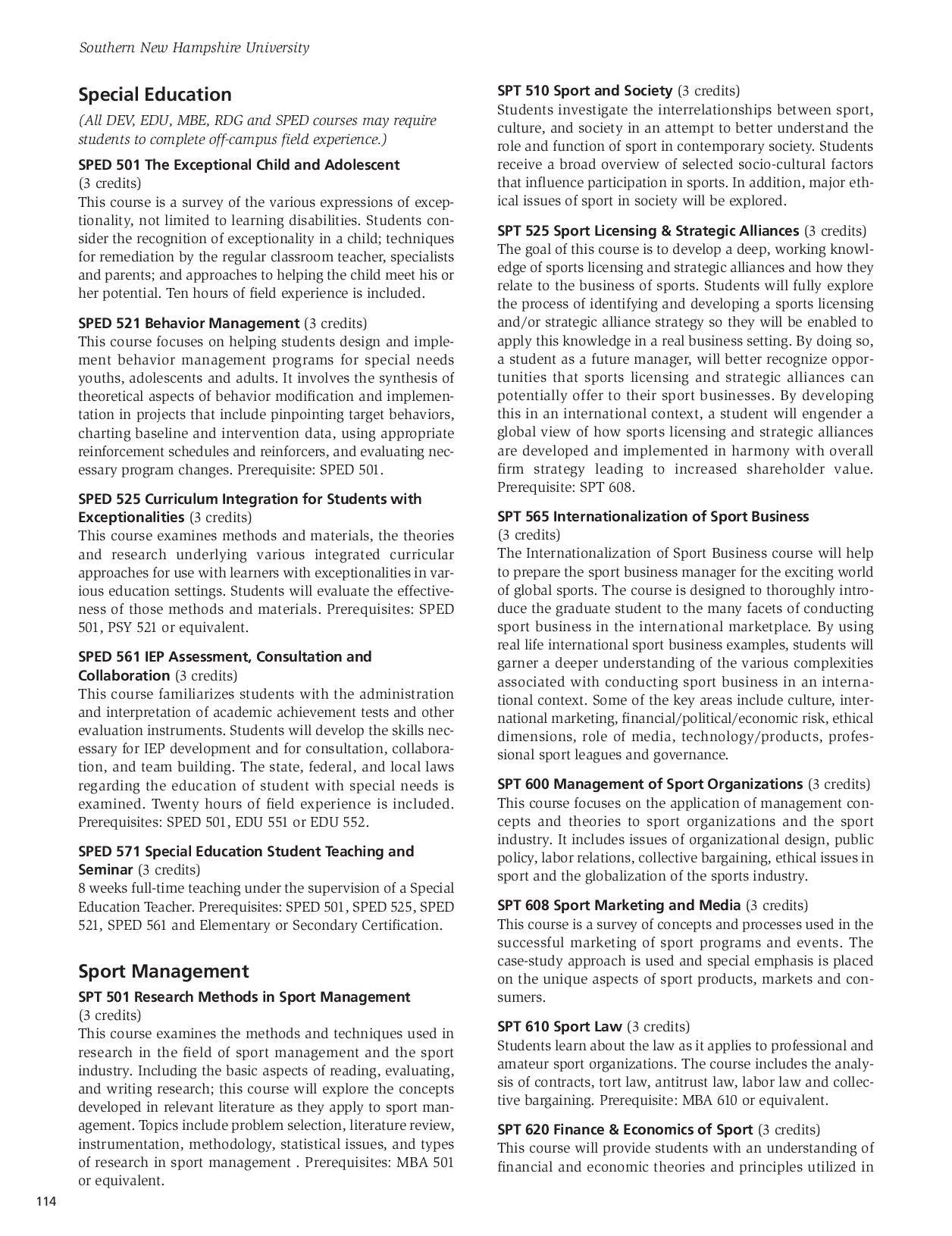 SNHU Graduate Catalog 20082009 by Southern New Hampshire University