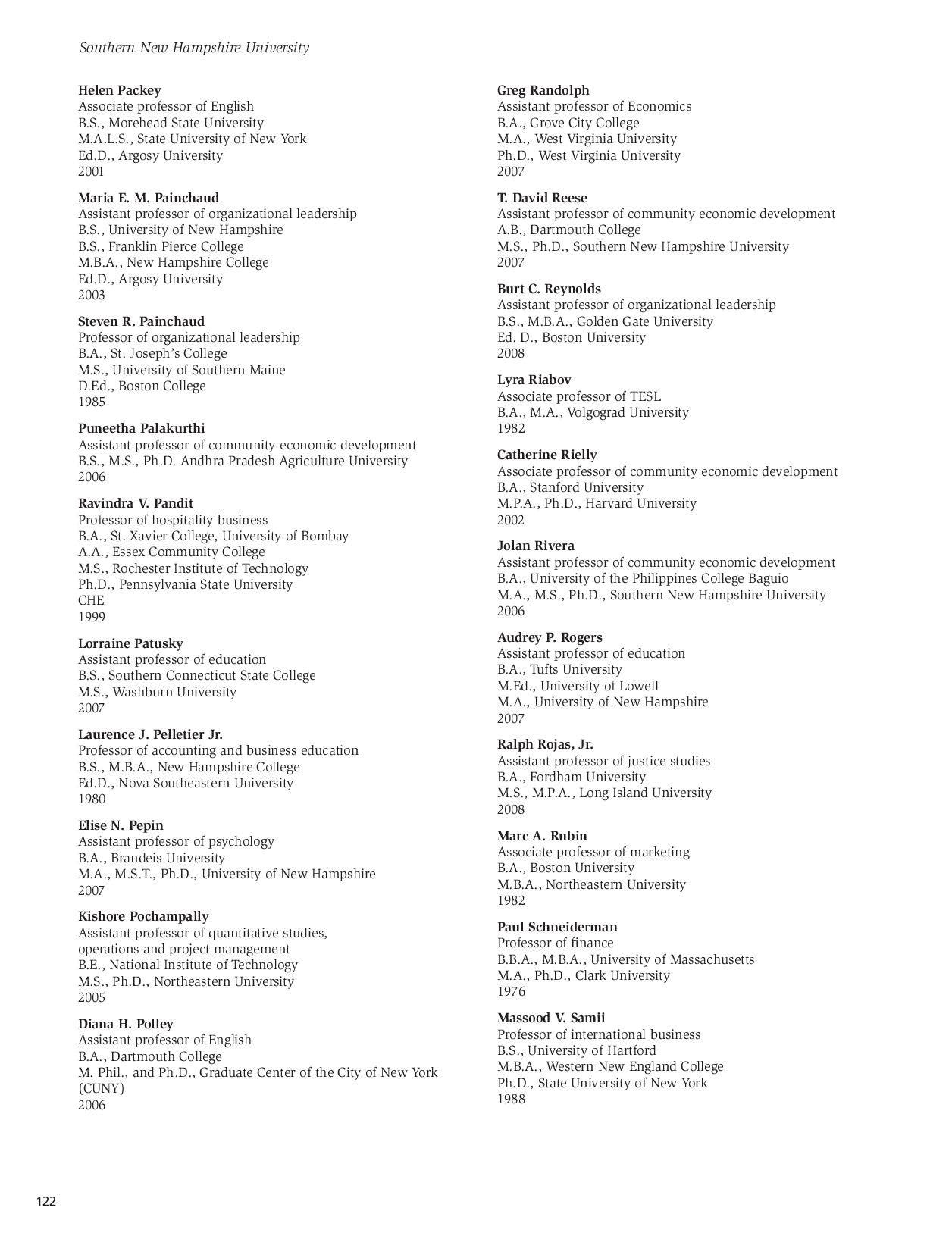 SNHU Graduate Catalog 20082009 by Southern New Hampshire University