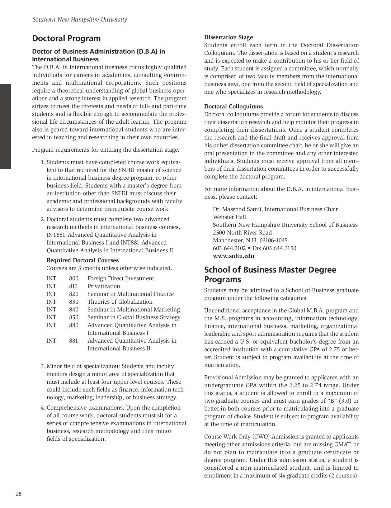 SNHU Graduate Catalog 20082009 by Southern New Hampshire University