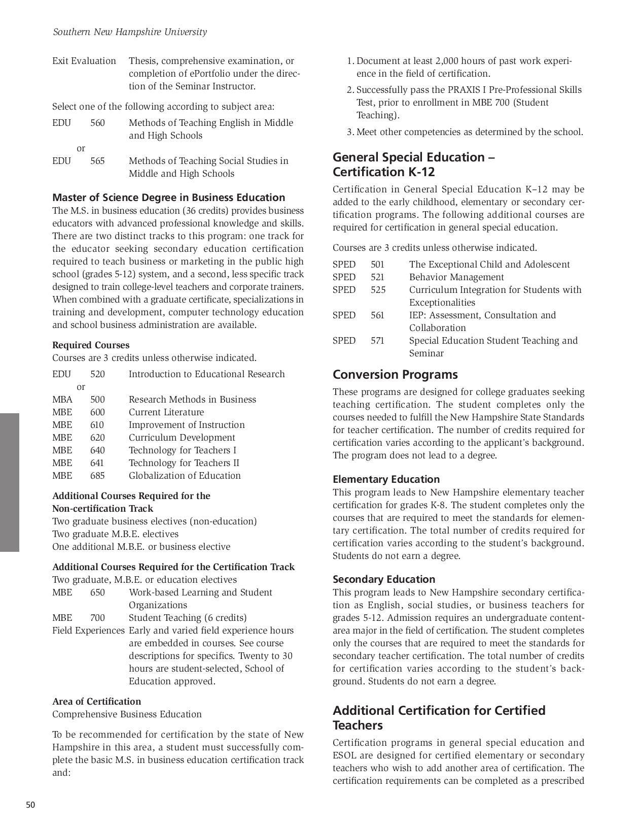 SNHU Graduate Catalog 20082009 by Southern New Hampshire University