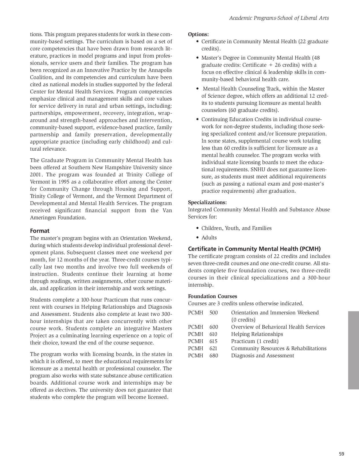 SNHU Graduate Catalog 20082009 by Southern New Hampshire University