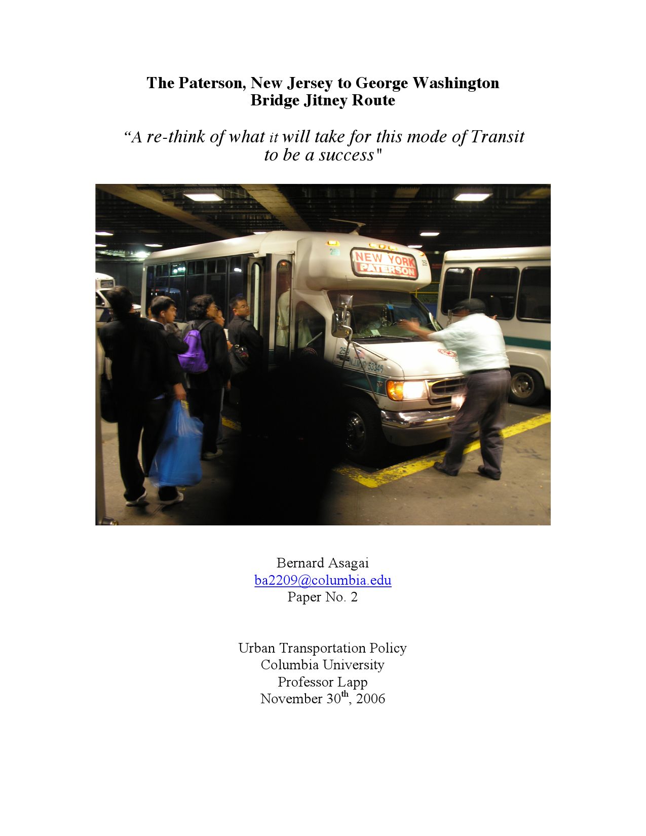 Jitney Transportation Along New Jersey's Route 4 Corridor by Bernard