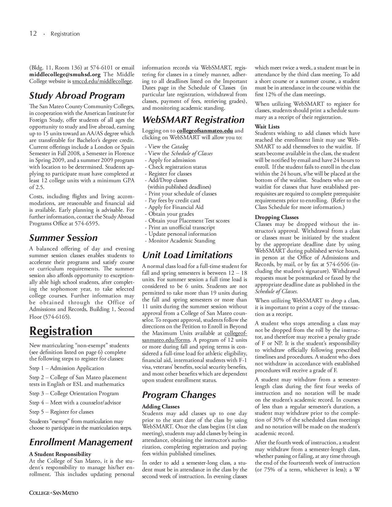 College of San Mateo 2008/2009 Catalog by College of San Mateo Issuu