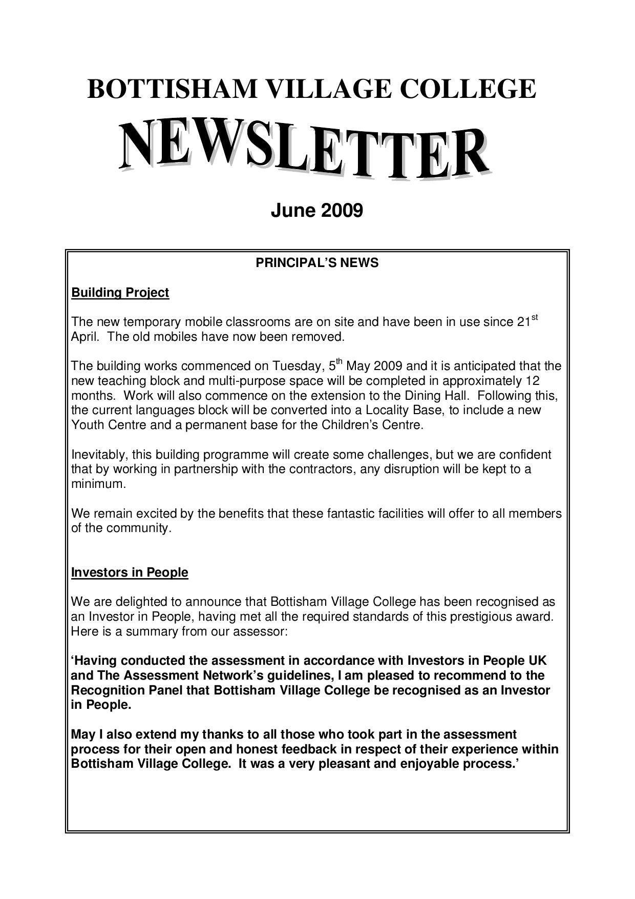 Bottisham Village College Newsletter, June 2009 by Bottisham VC - Issuu