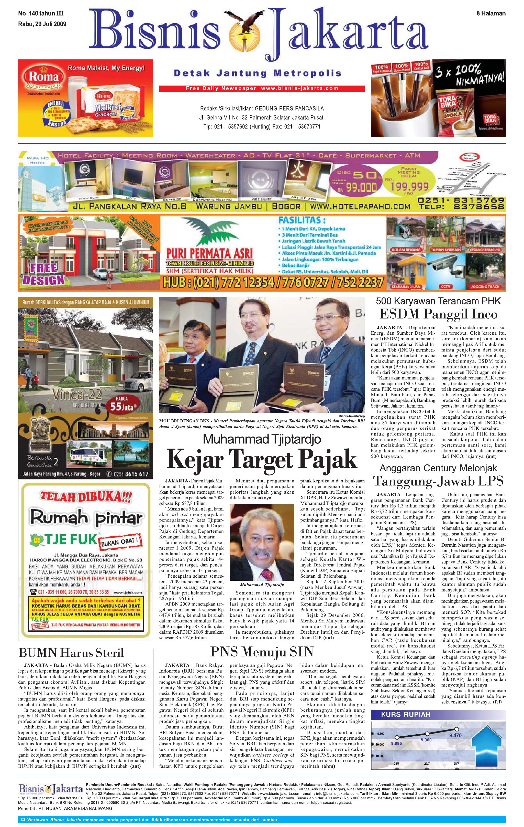 Bisnis Jakarta Rabo 27 07 2009 by e Paper KMB issuu page 1
