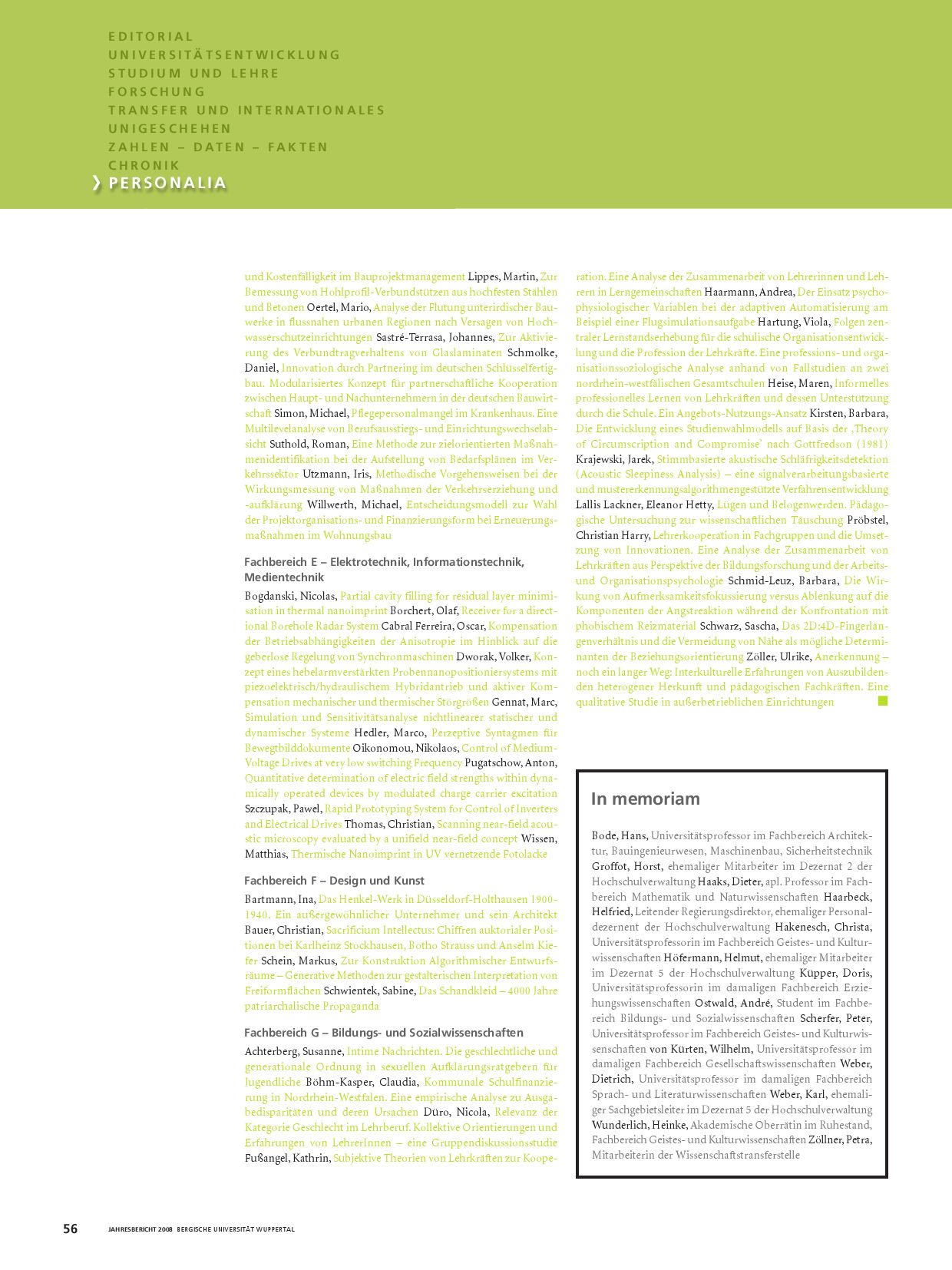 Jahresbericht 08 Bergische Universitat Wuppertal By Engel Und Norden Issuu