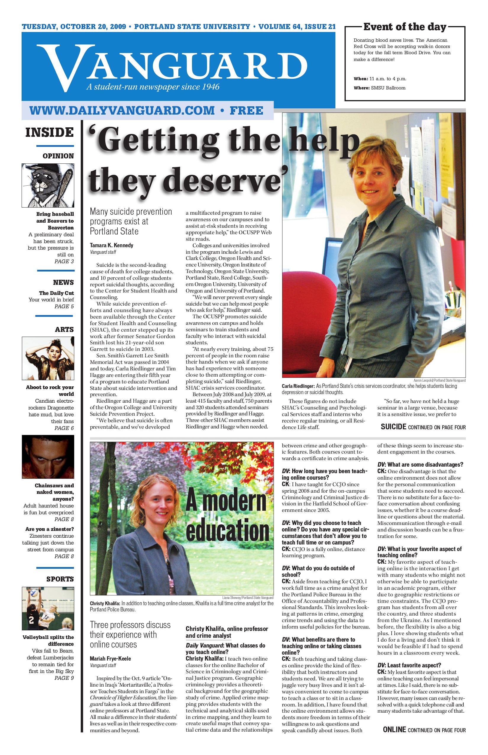 Daily Vanguard October 20, 2009 by Portland State Vanguard Issuu