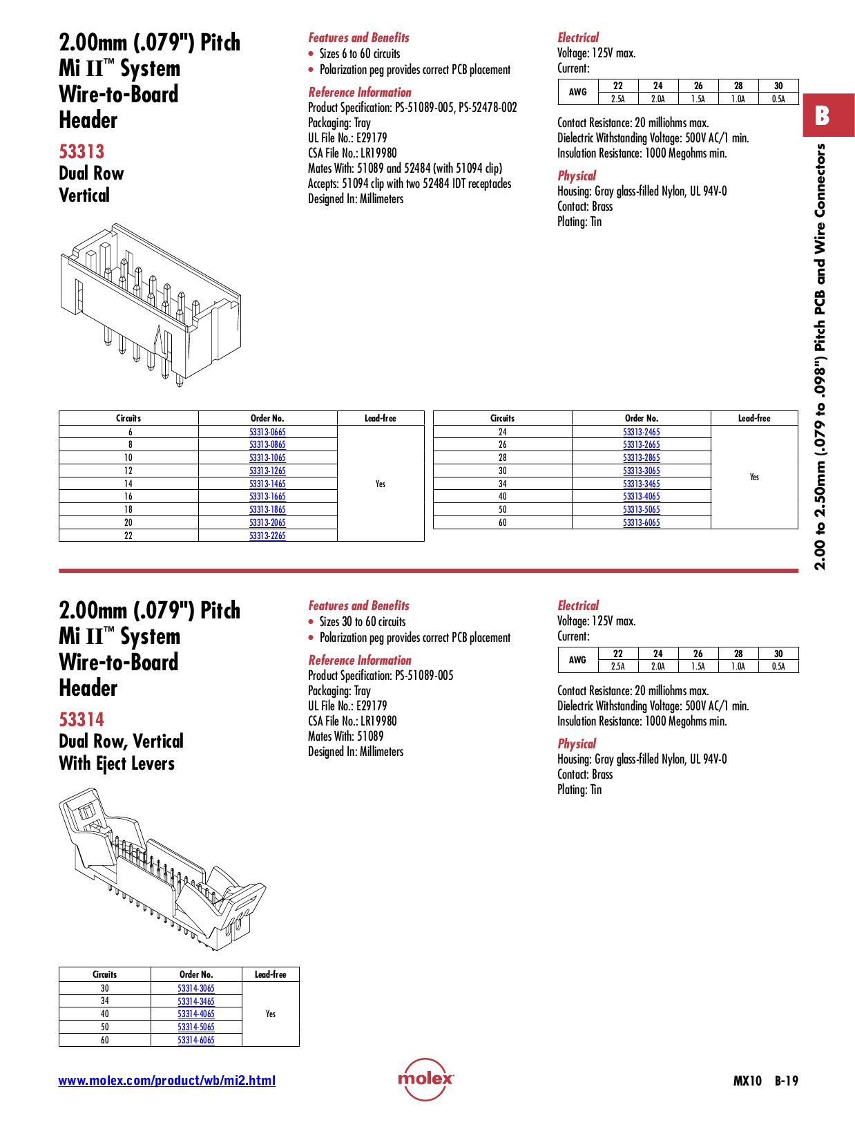 Molex MX10 Catalog Section B PCB and Wire Connectors 2.00mm to2.50mm