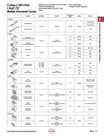 Molex MX10 Catalog Section C PCB And Wire Connectors 2 54 Mm Pitch By 