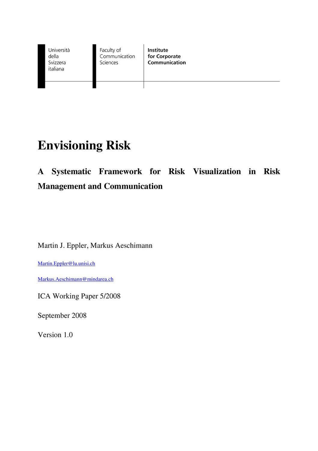 Envisage Risk Envisioning Risk by Daniel Liezrowice - Issuu