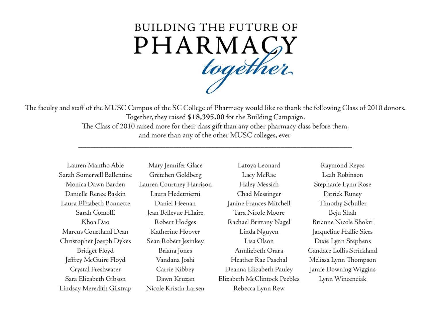 Class of 2010 - Class Gift Names by MUSC College of Pharmacy - Issuu