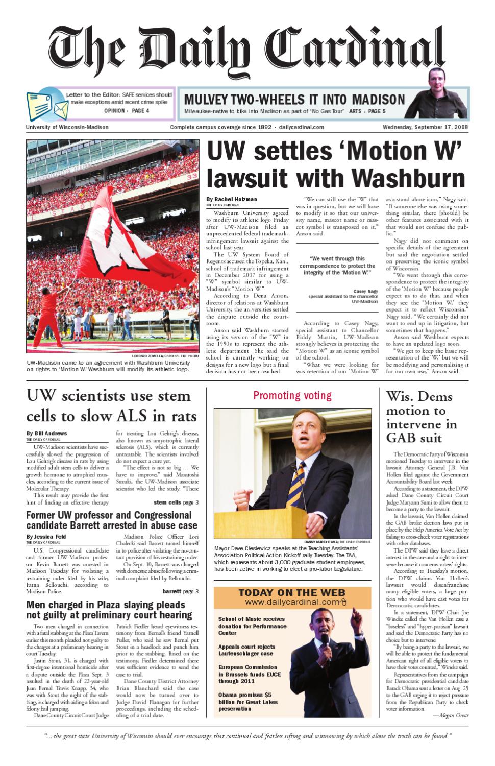 Madison Native And Uw Grad Who Was >> 2008 09 17 By The Daily Cardinal Issuu Madison Native And Uw Grad Who Was >> 2008 09 17 By The Daily Cardinal Issuu