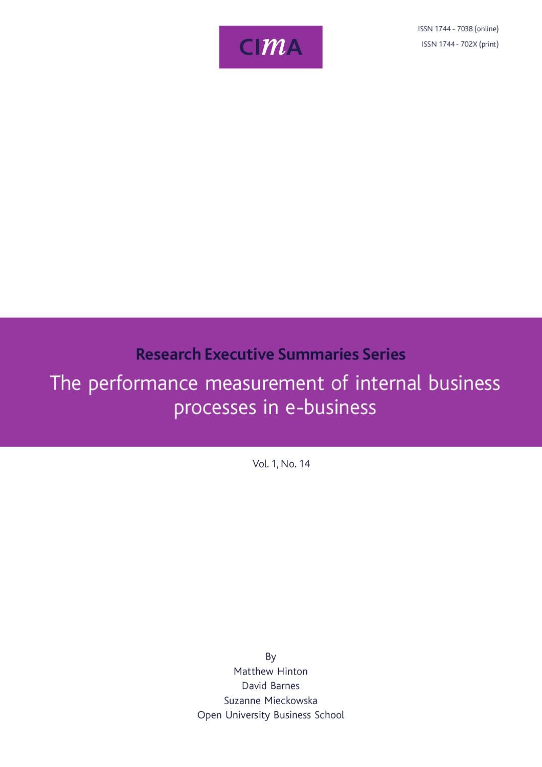 The performance measurement of internal business processes in e