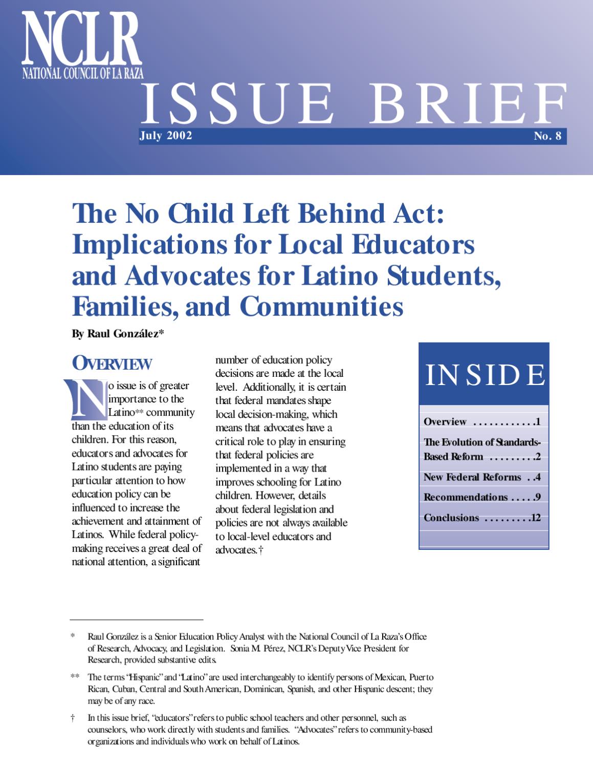 The No Child Left Behind Act: Implications for Local Educators and ...