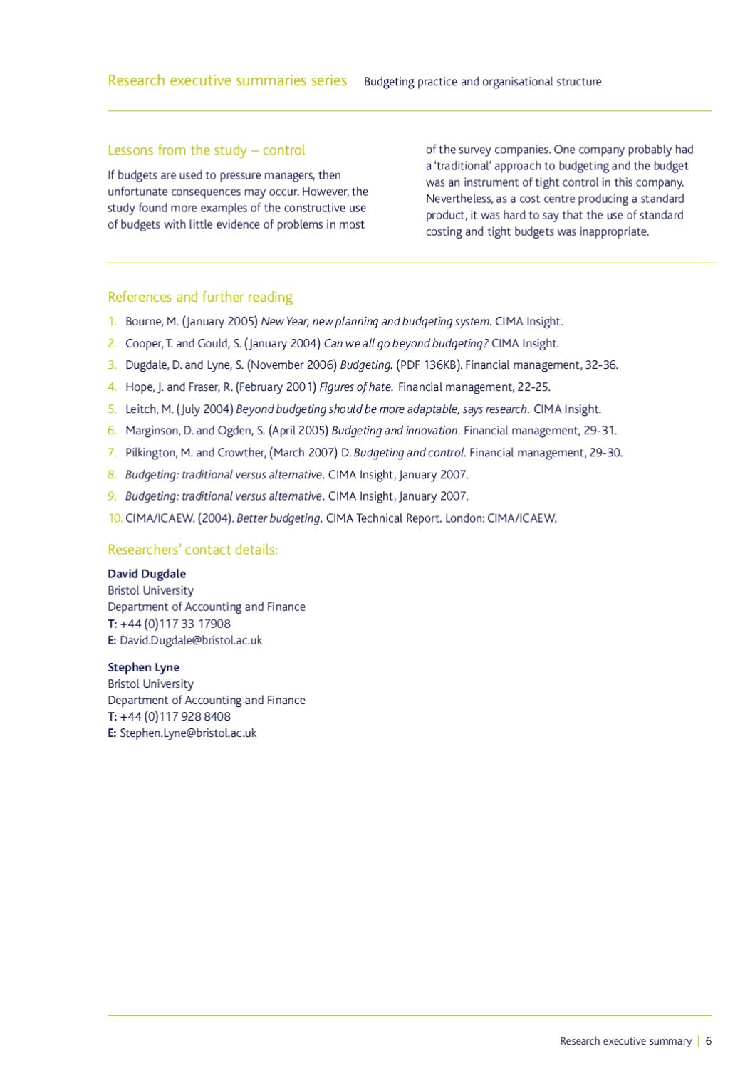 Study Little Evidence That Executive >> Budgeting Practice And Organisational Structure By Chartered Study Little Evidence That Executive >> Budgeting Practice And Organisational Structure By Chartered