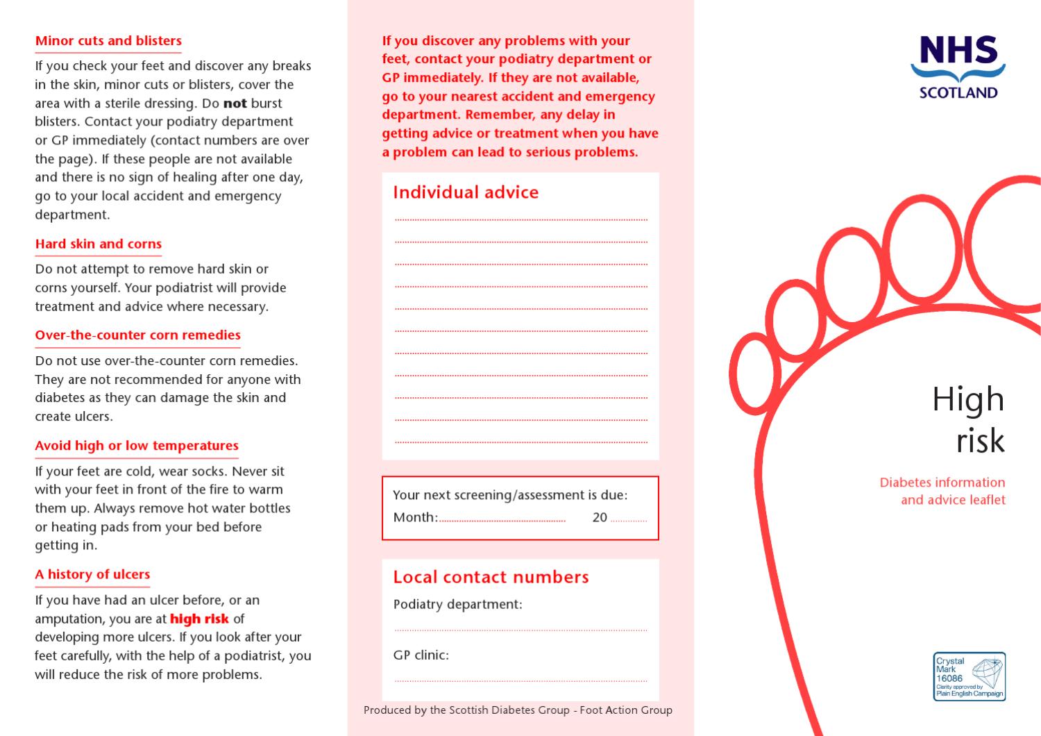 High Risk Foot Diabetic Foot Advice Leaflet by Anatomical Concepts