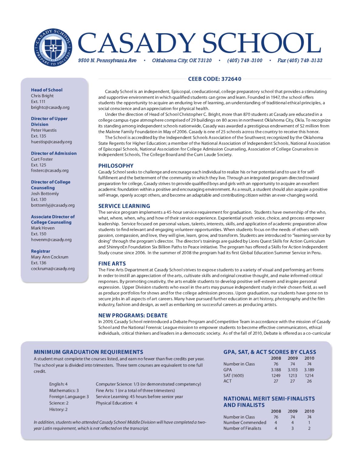 2010 College Profile by Casady School Issuu