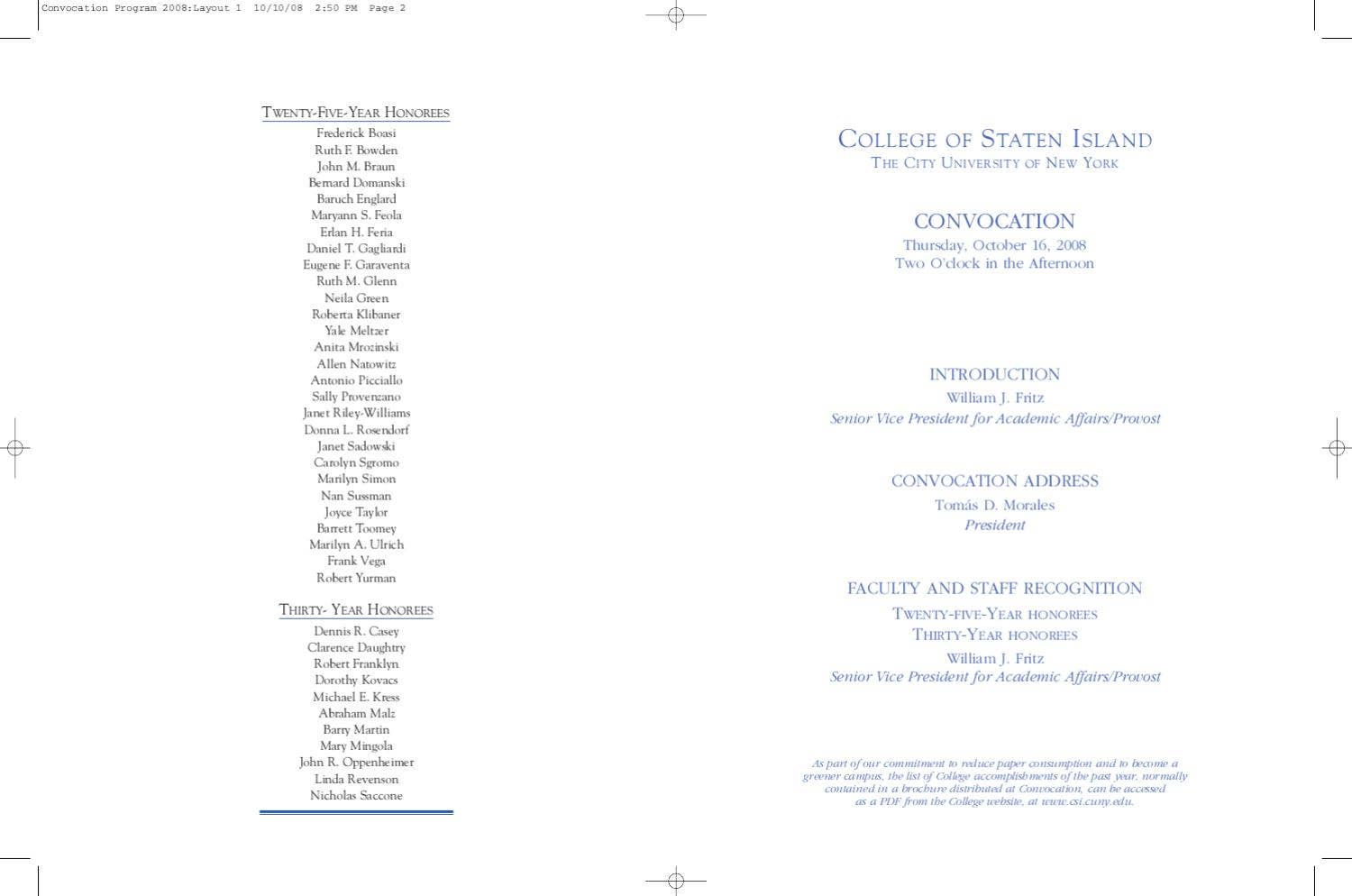 Convocation Program 2008 by CUNY College of Staten Island Issuu