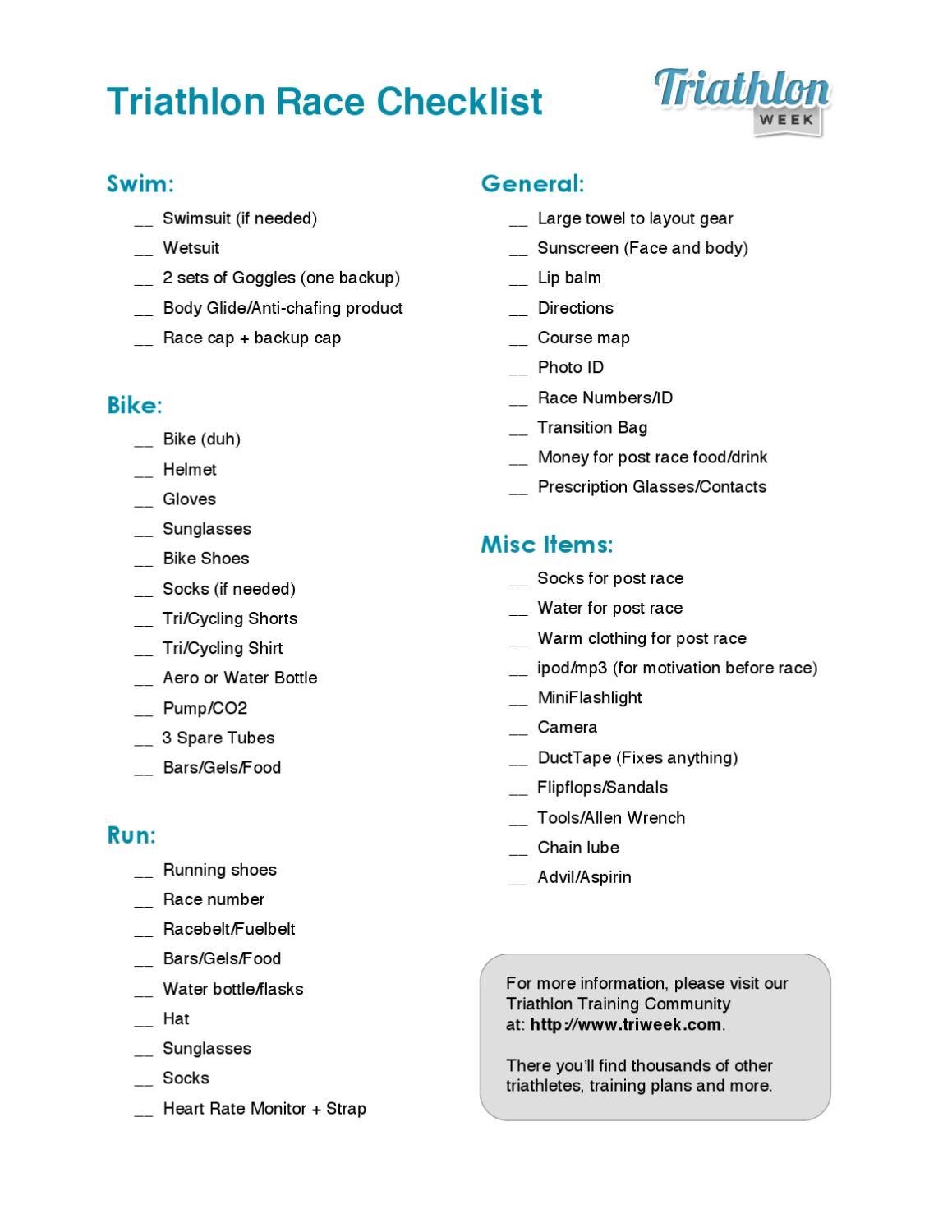 Triathlon Race Day Checklist by Robert Gourley Issuu