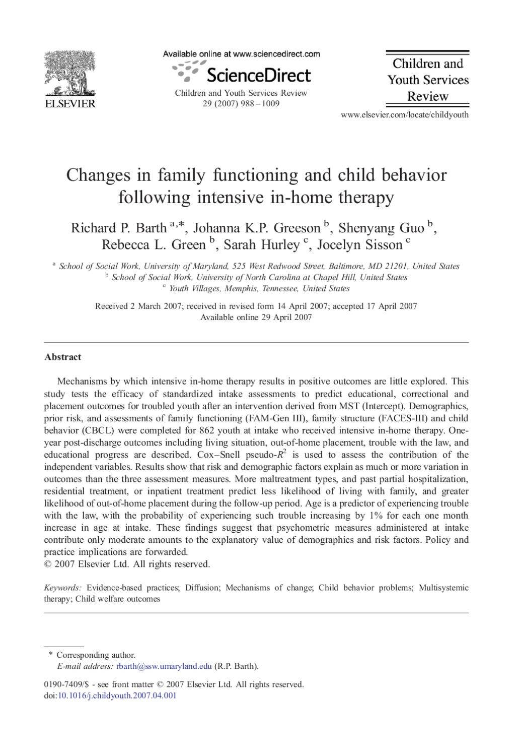Changes in family functioning and child behavior following intensive in ...