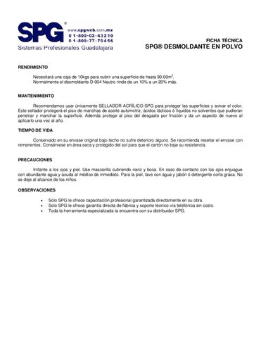 Ficha técnica Desmoldante en Polvo SPG by SPG Concreto Estampado