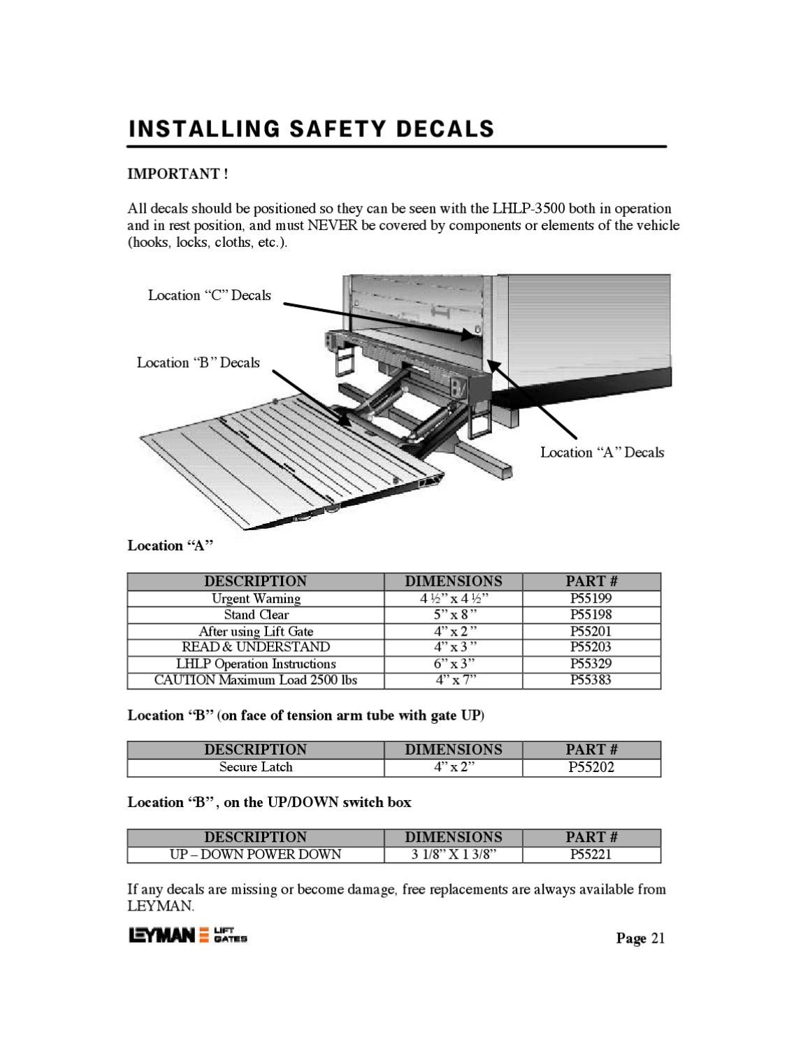 Leyman LHLP 2500 Series Liftgate by THE Liftgate Parts Co. Issuu