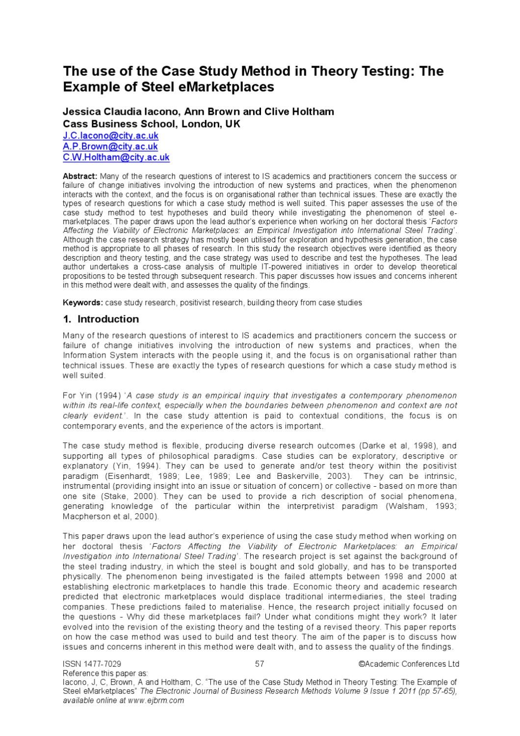 The Use Of The Case Study Method In Theory Testing The Example Of Steel Trading And Electronic By Academic Conferences And Publishing International Issuu