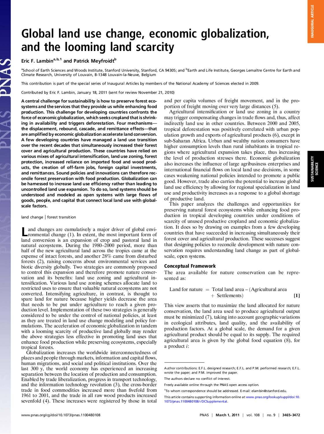 Global land use change, economic globalization, and the looming land ...