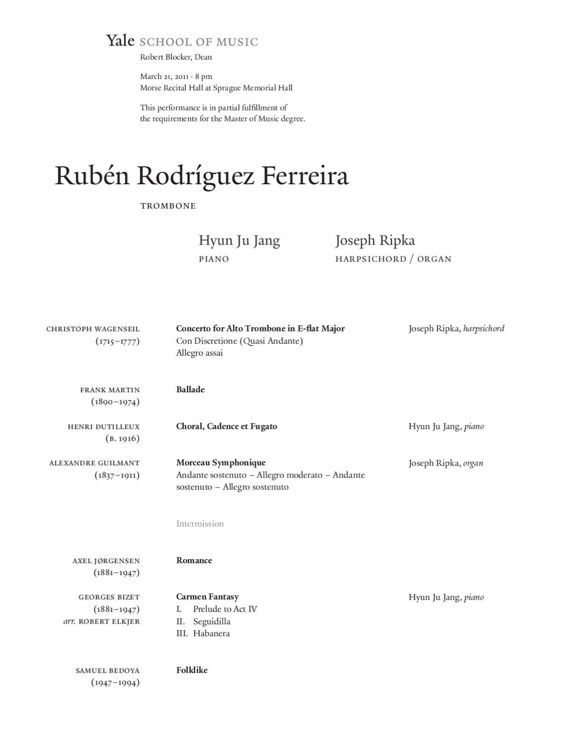 Ruben Rodriguez Ferreira Trombone By Yale School Of Music Issuu