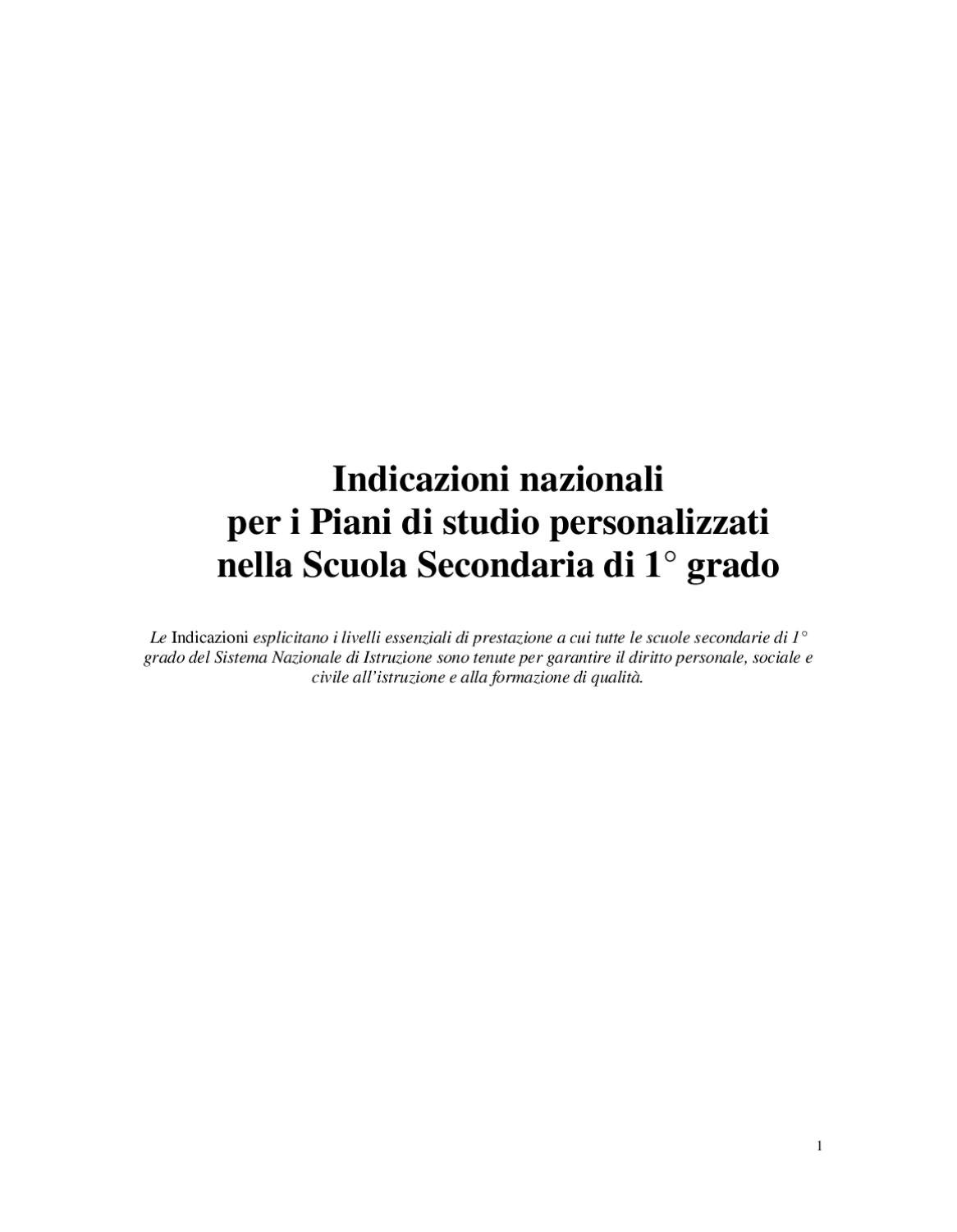 Indicazioni Nazionali Per I Piani Di Studio Personalizzati