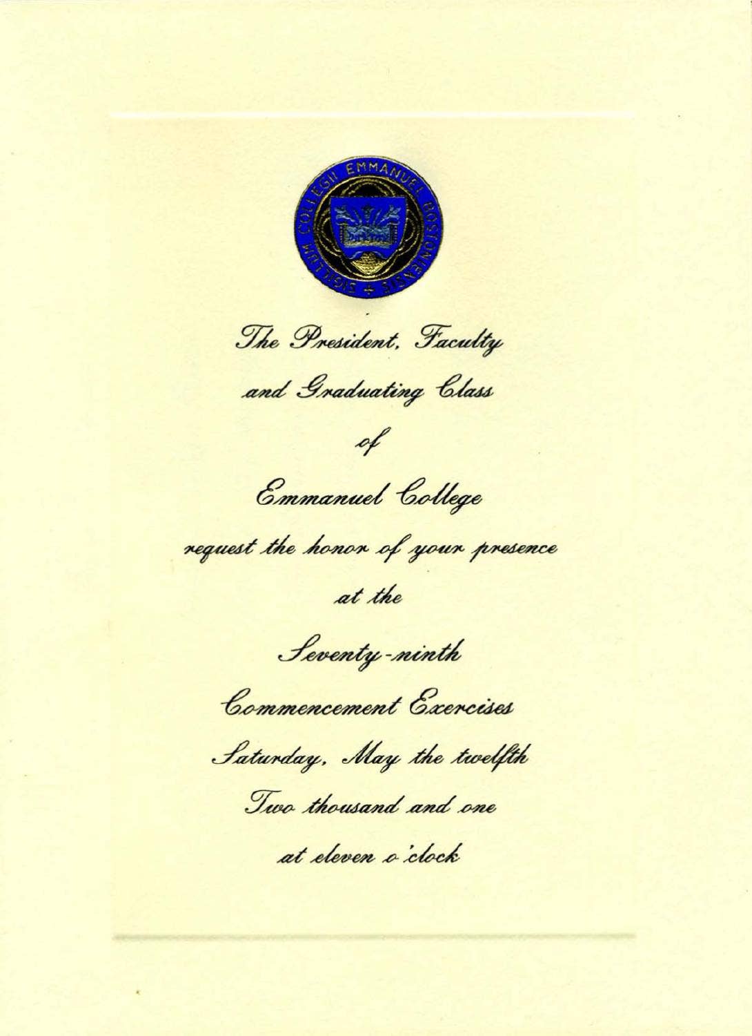 2001 Commencement Invitation by Emmanuel College - Issuu