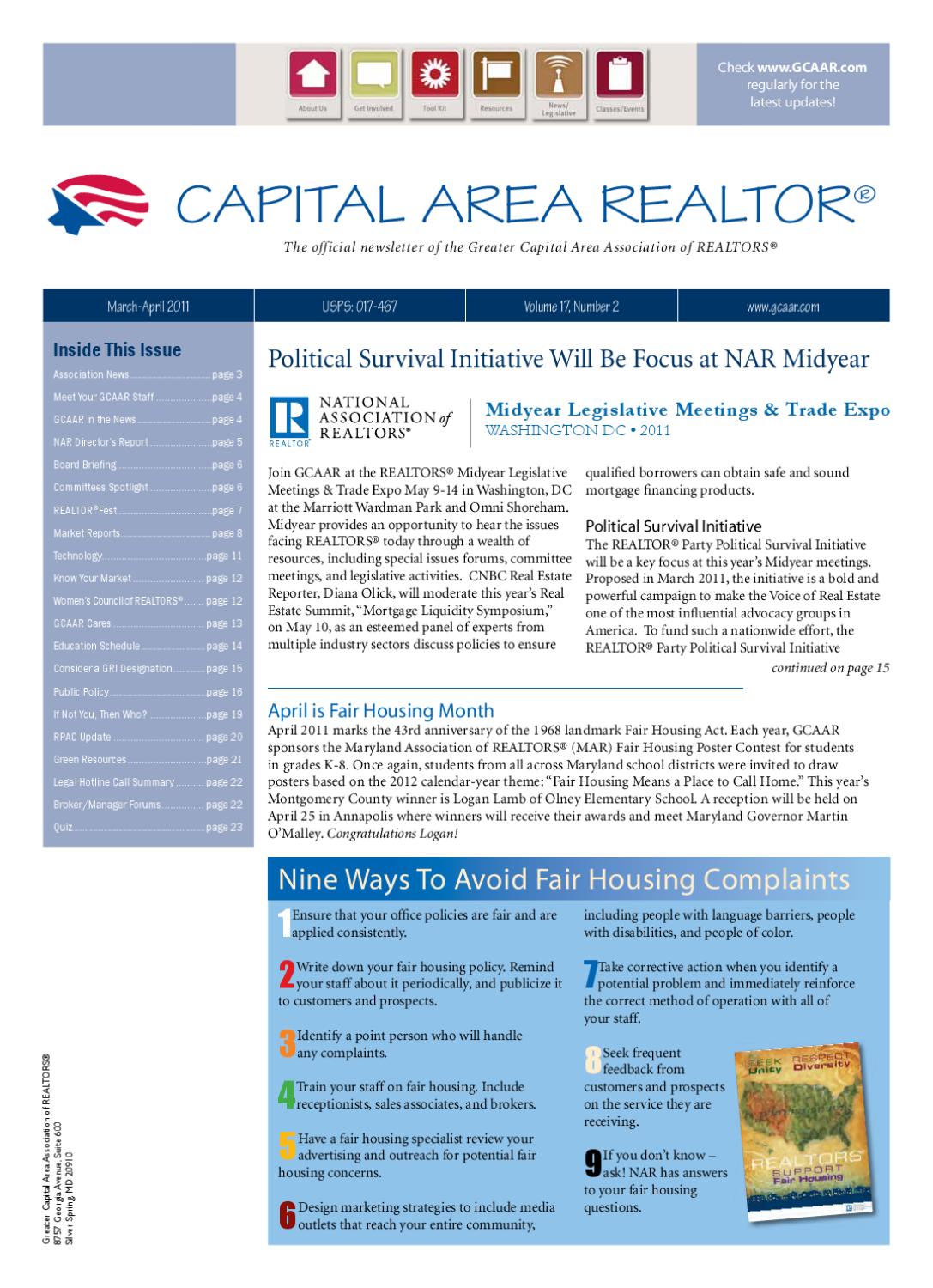 Capital Area REALTOR® March/April 2011 by GCAAR Issuu