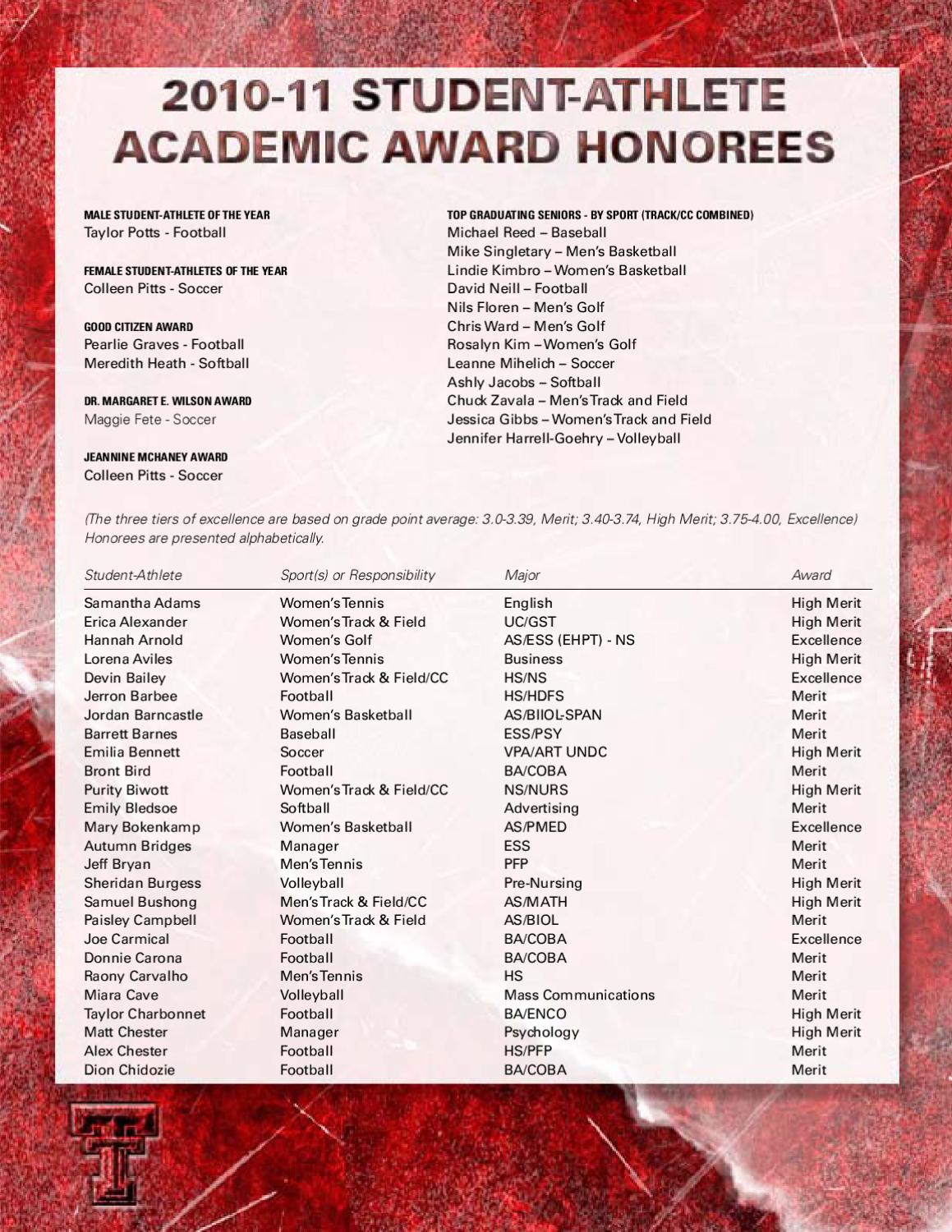 201011 TTU Academic Honors by Texas Tech Athletics Issuu