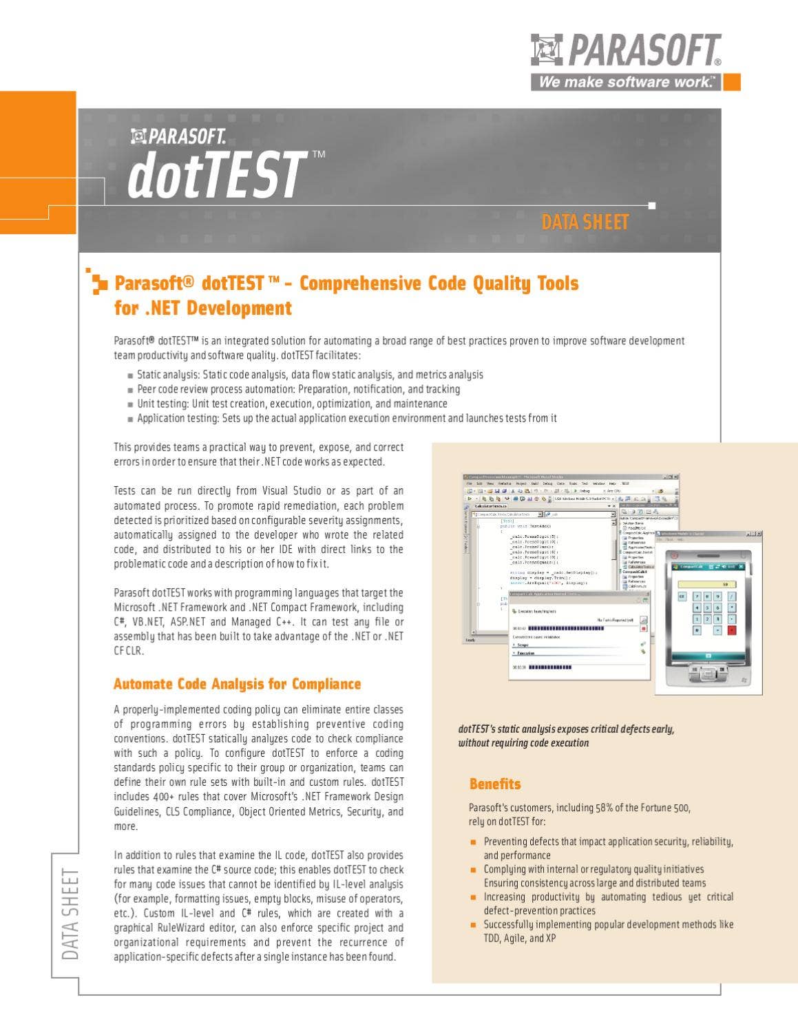 Parasoft® dotTEST - Comprehensive Code Quality Tools for .NET ...
