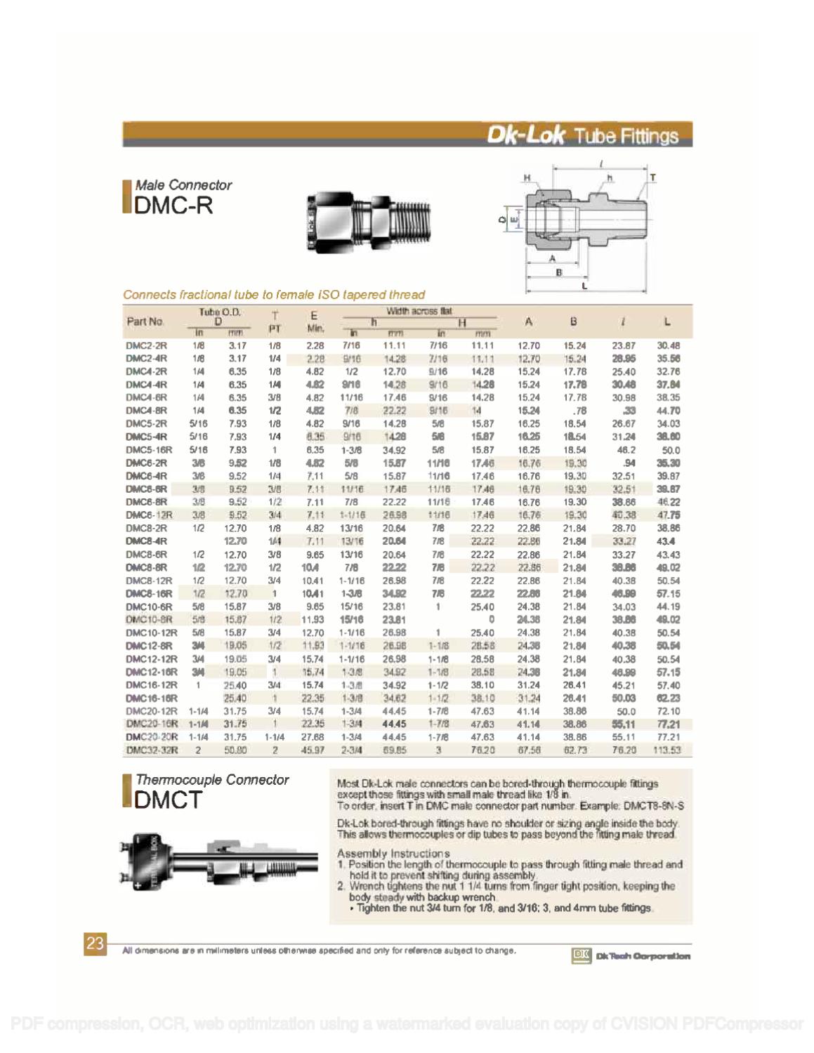 DKLok Tube Fittings Catalog, Complete by RMC Process Controls