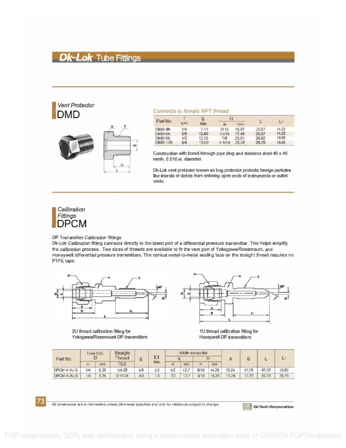 DKLok Tube Fittings Catalog, Complete by RMC Process Controls