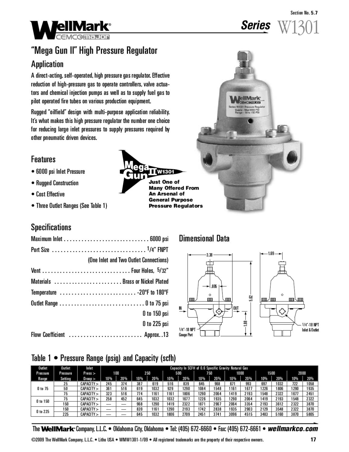 1301 Regulator Specification, Order Code & Parts Manual by RMC Process
