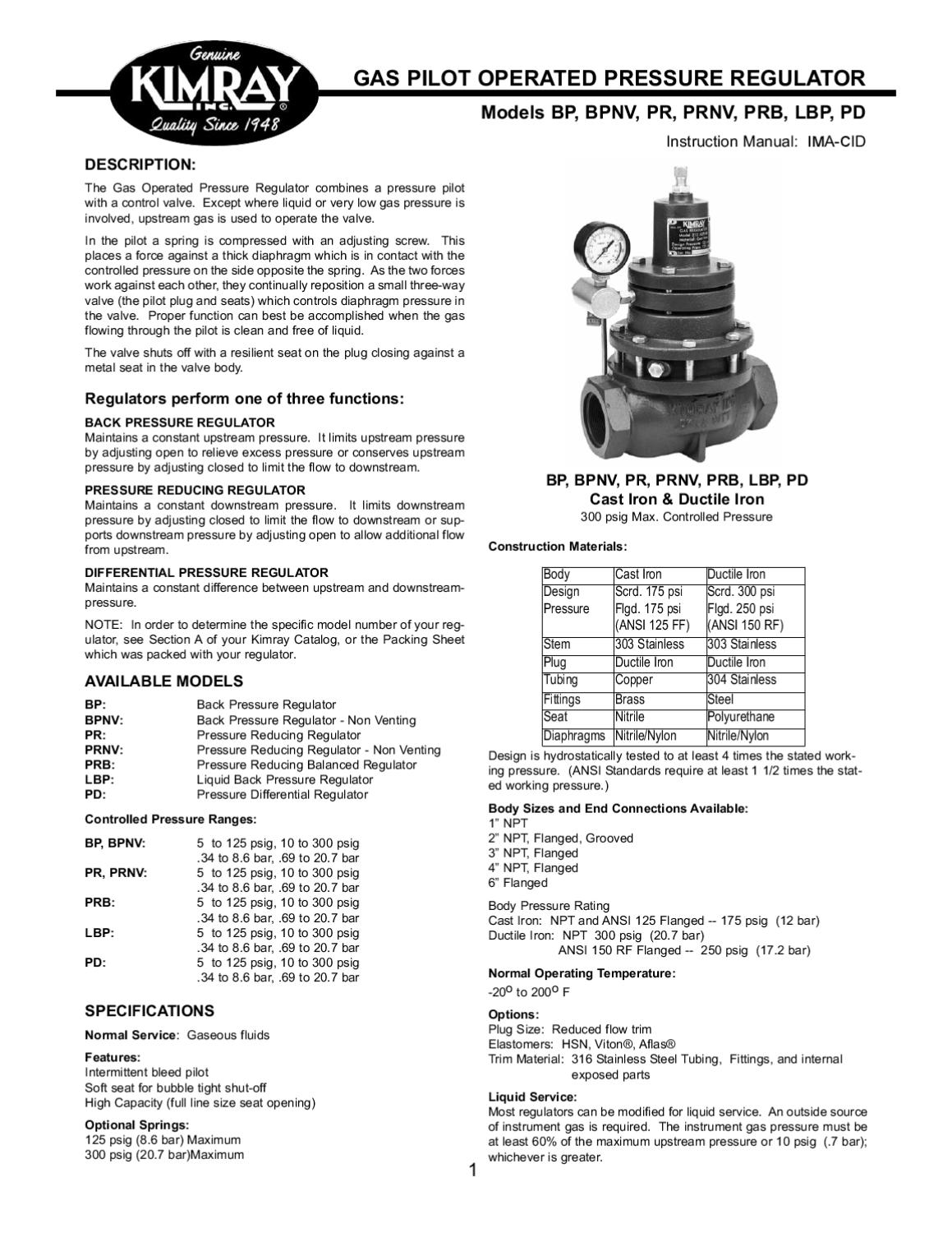 BP~BPNV~PR~PRNV~PRB~LBP~PD Regulator Instruction Manual by RMC Process  Controls & Filtration, LLC. - Issuu