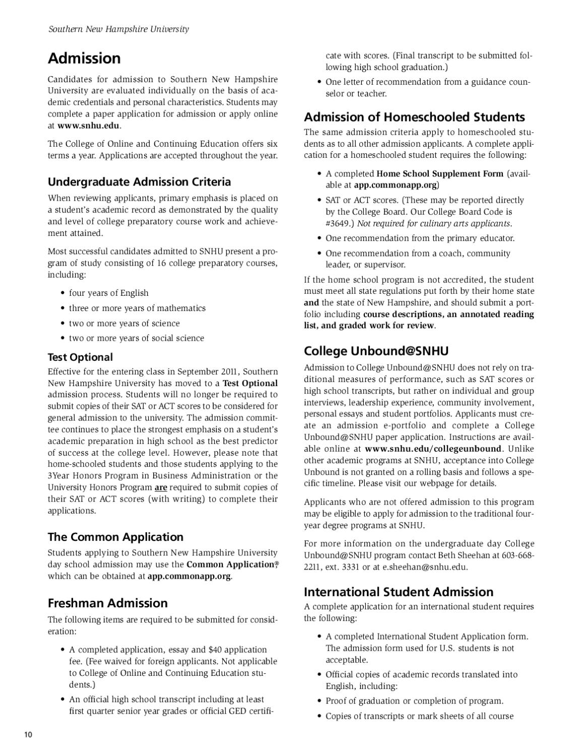 southern new hampshire university undergraduate catalog 2011 university of new hampshire letter of recommendation