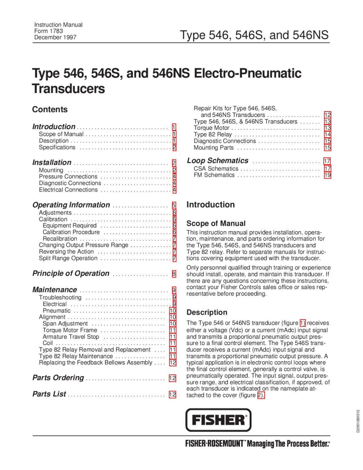 546 Transducer Instruction Manual by RMC Process Controls & Filtration ...