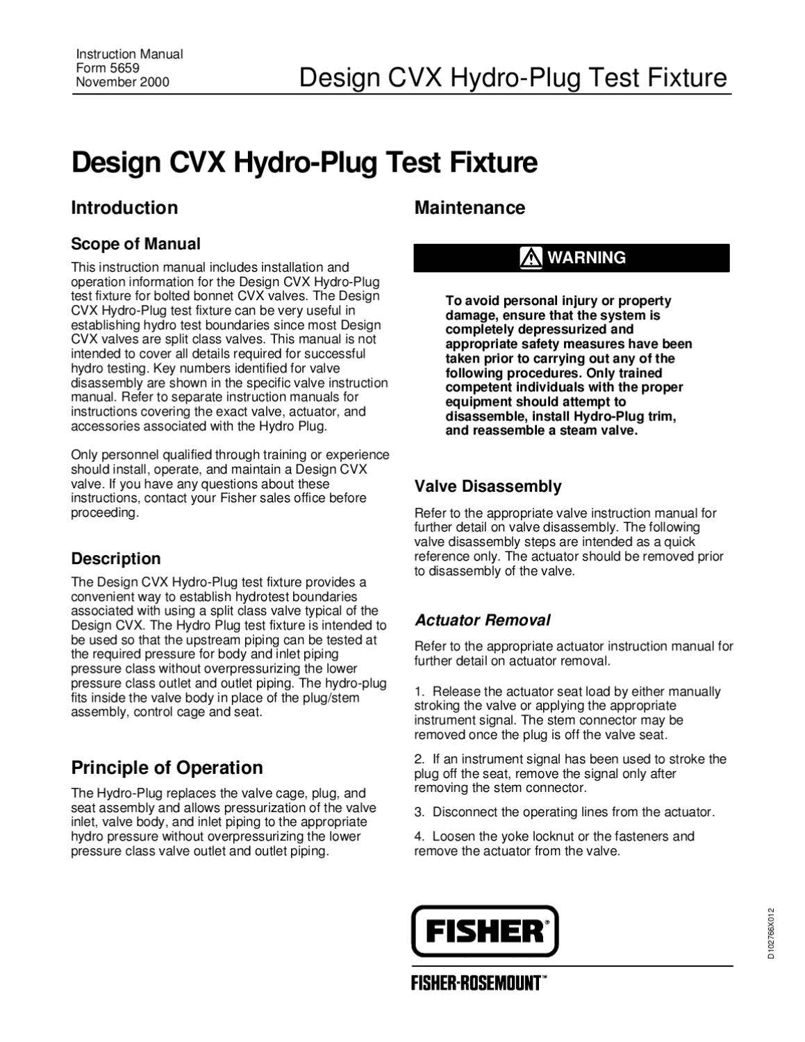 CVX Hydro-Plug Test Fixture Instruction Manual by RMC Process Controls ...