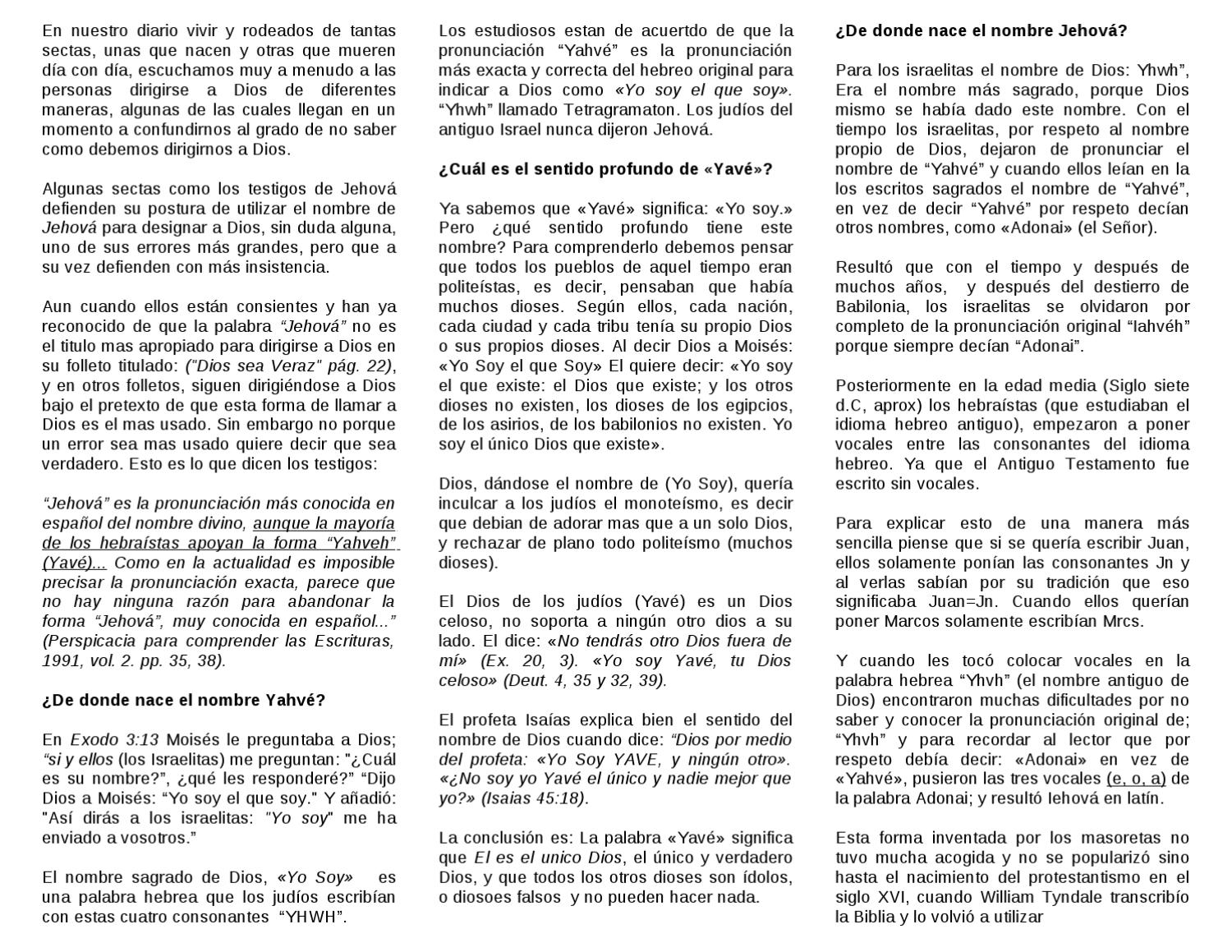 El Nobre De Dios Es Jehova O Yahweh By Jorge Ramirez Issuu issuu