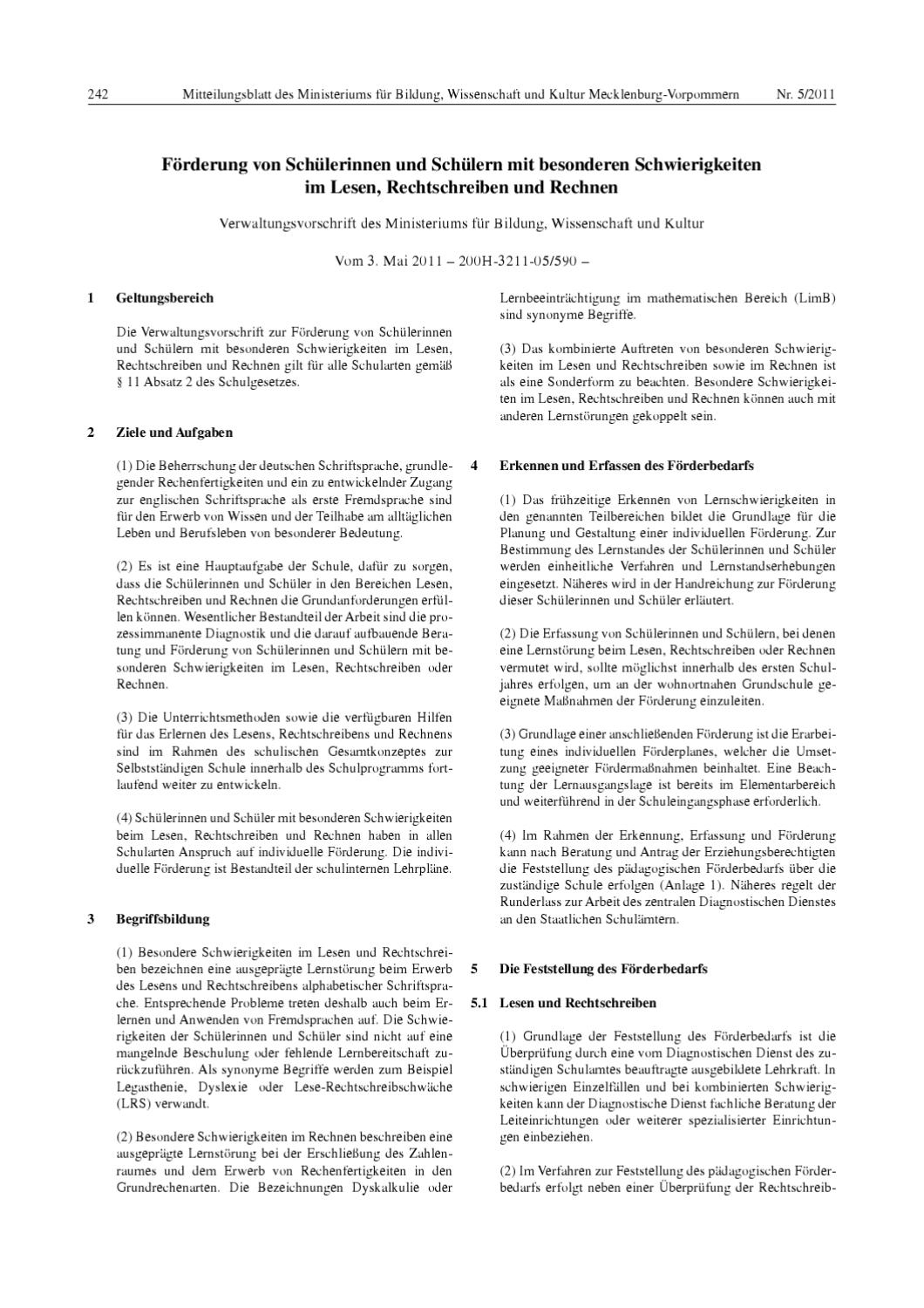 Erlass Mecklenburg Vorpommern by Dyslexia Research Center Issuu