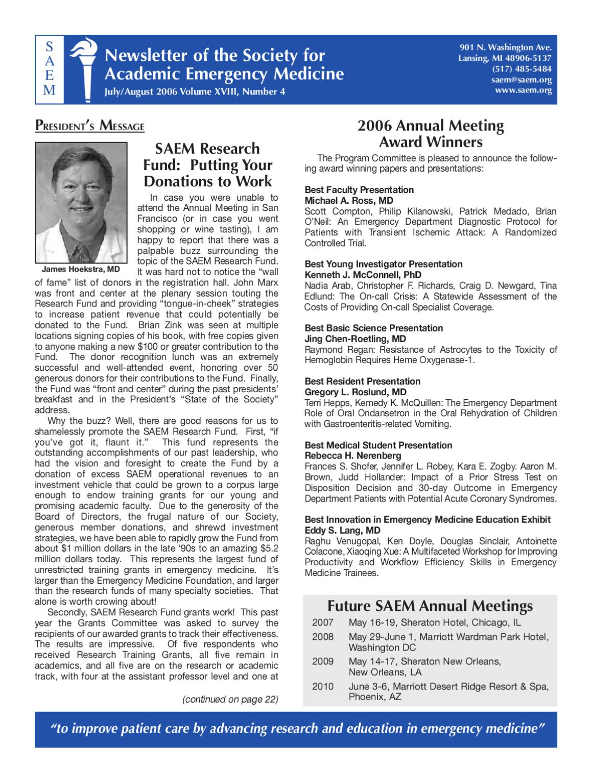 July August 2006 By Society For Academic Emergency Medicine Issuu